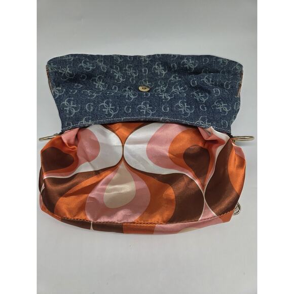 Vintage Y2K Guess Denim Croc Embossed Buckle Bag Gold Chain Vegan Leather Blue - Picture 11 of 16